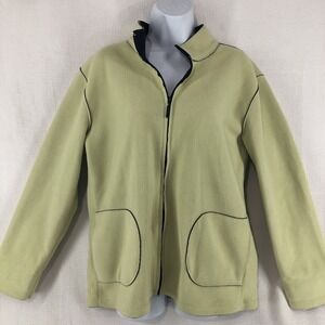 Sport Savvy fleece jacket women's M green blue trim full zip pockets